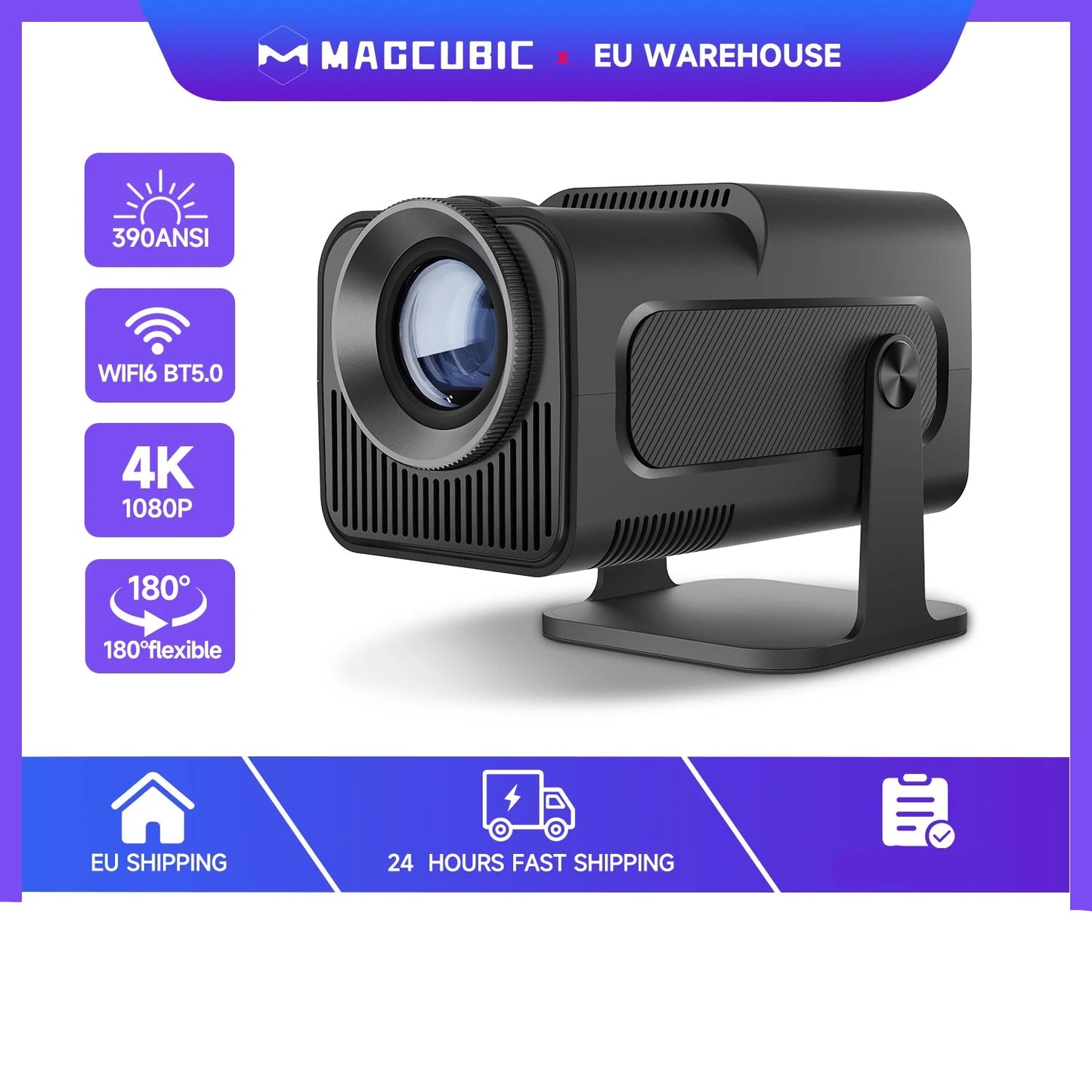Magcubic HY320 – Tragbarer 4K-Projektor mit Android 11, 390 ANSI & 180°-Drehung